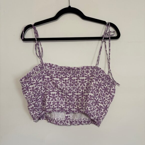 Aerie Purple and White Floral Pattern Tie Strap Tank Top - Size Large - Picture 2 of 9